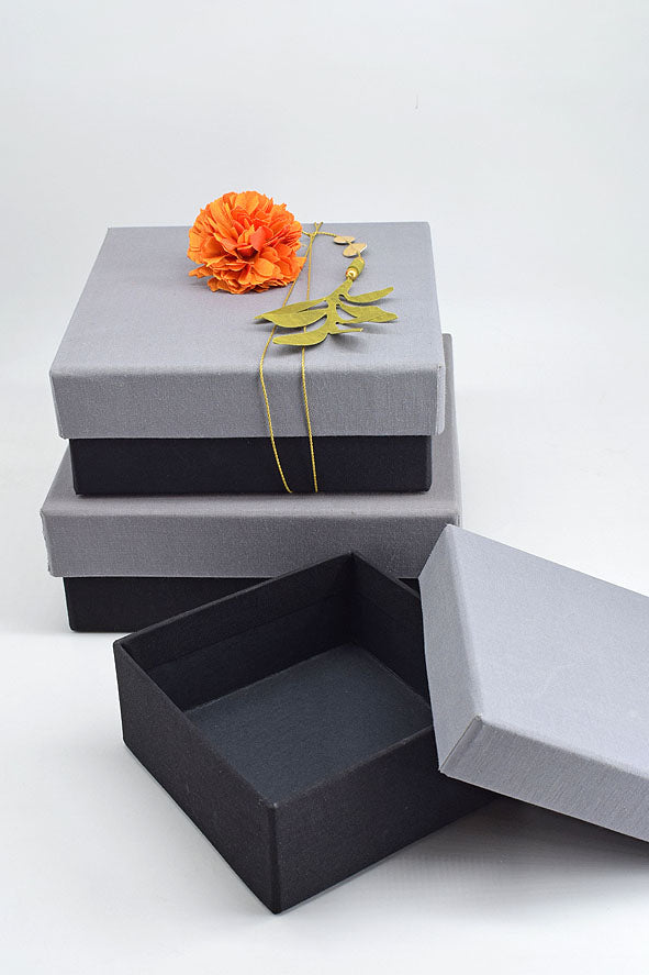 Fabric Clad Square Gift Boxes, Gray