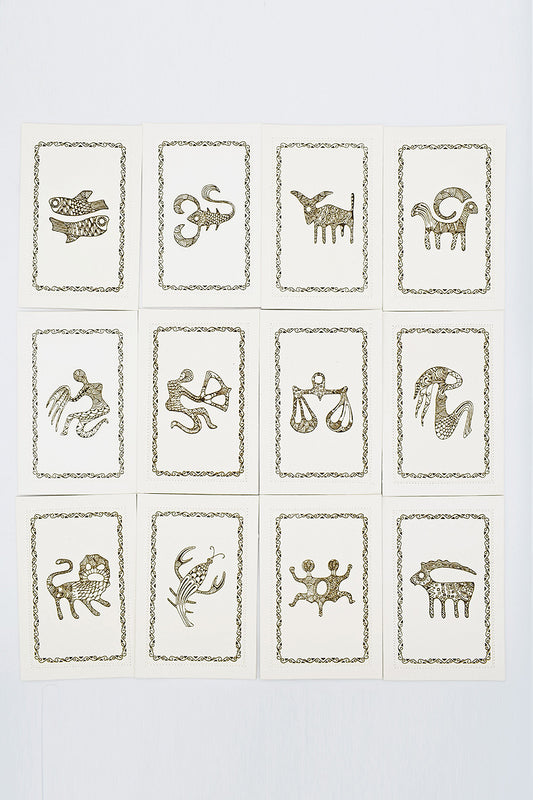 Henna Printed Rashi Sign Cards with Envelopes, Set of 12 Signs, A6
