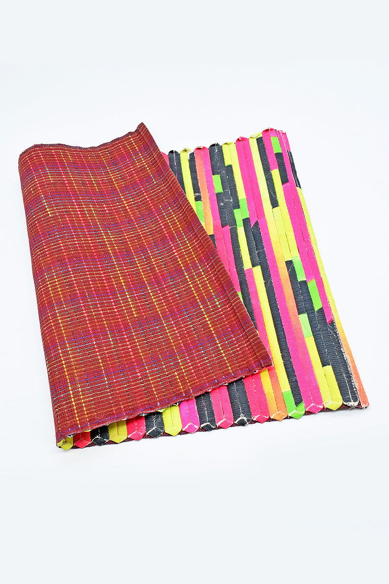 Painted Canvas Strips Handloom Weave Placemats, Set of 6, 17x12