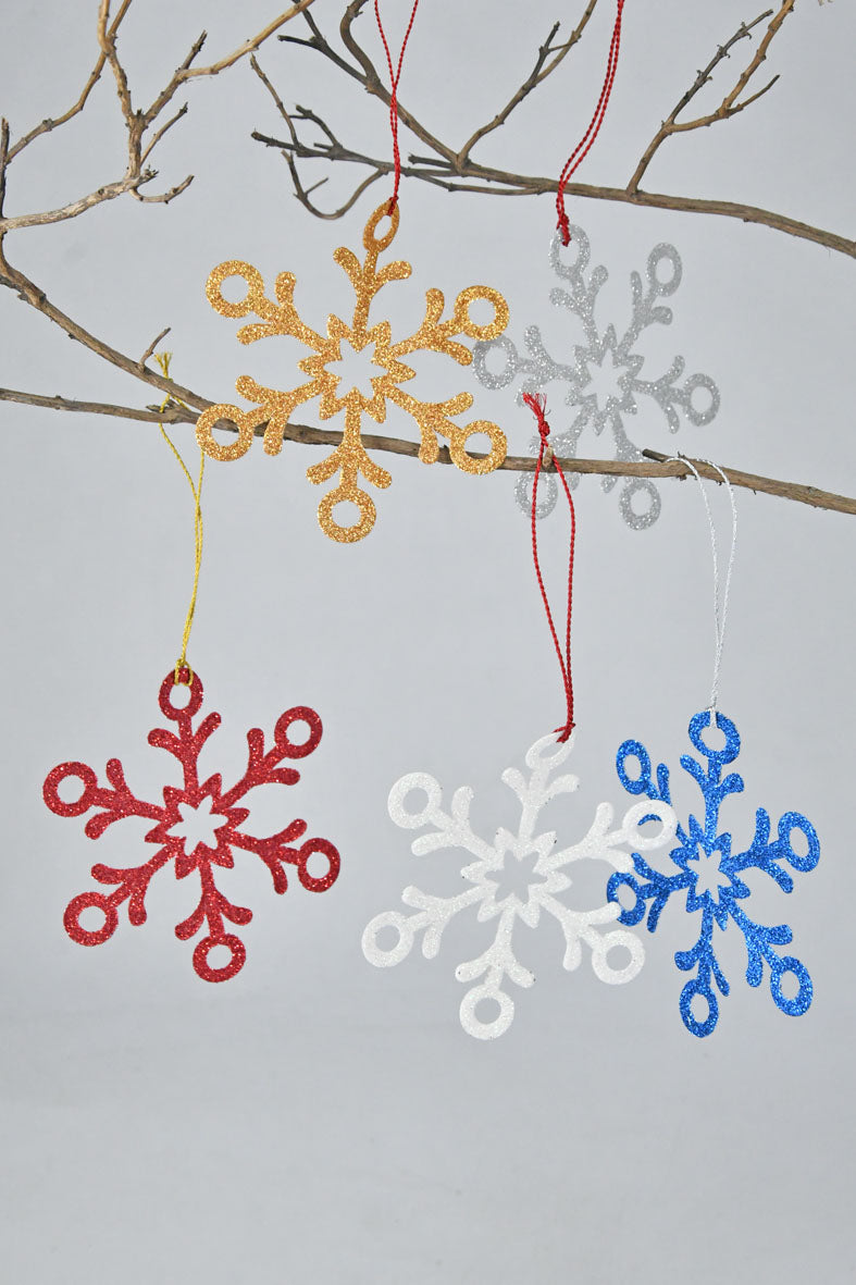Snowflakes Hanging Glitter Paper Print, Set of 5