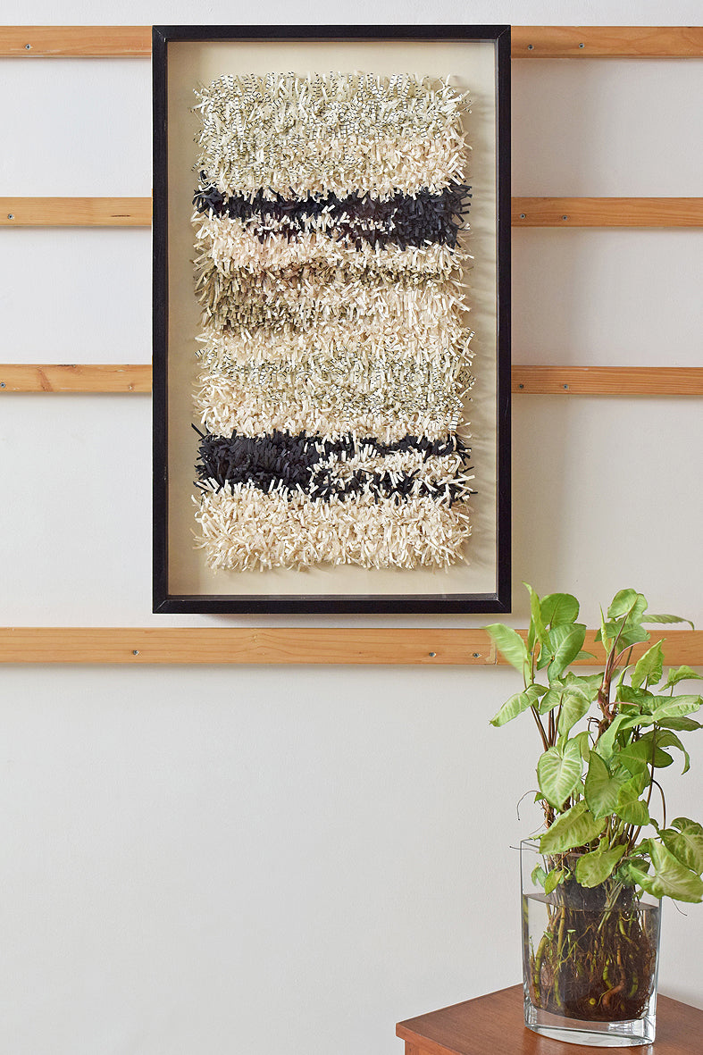 White Beige Black Paper Fringes Weave Framed Wall Art Online 34x21