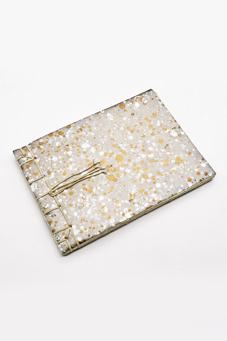 Champagne Silver & Gold Ink Splatter Japanese Binding Notebook, 6X8.5, Deckle-edged Pages