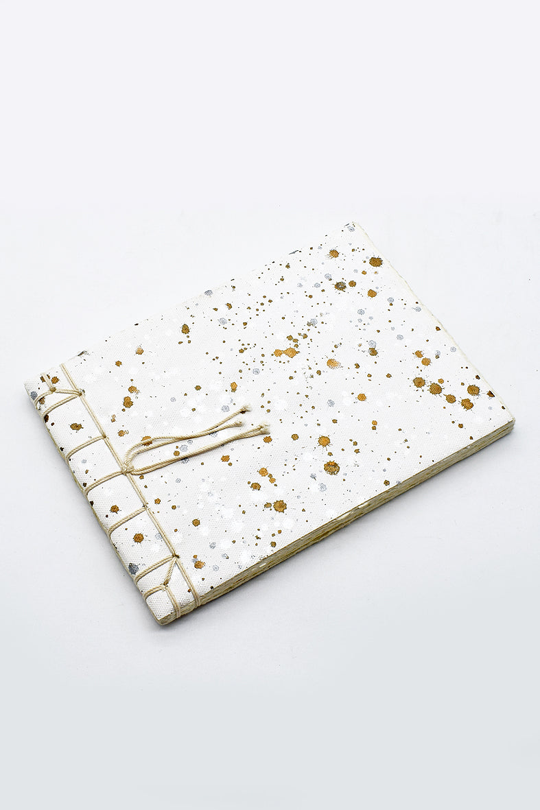 Pearl Black & Gold Ink Splatter Japanese Binding Notebook, 6X8.5, Deckle-edged Pages