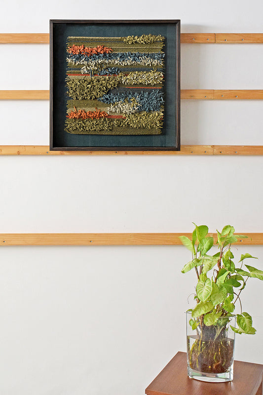 Blue Green Paper Fringes Weave Framed Wall Art Hanging Online