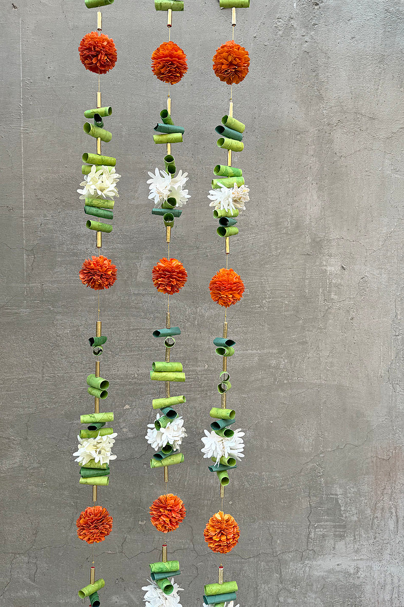 Rolled Paper Leaves and Marigold Flowers String, Set of 2