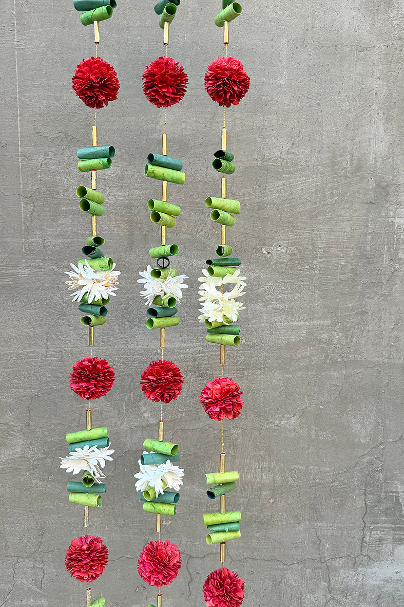 Rolled Paper Leaves and Marigold Flowers String, Set of 2