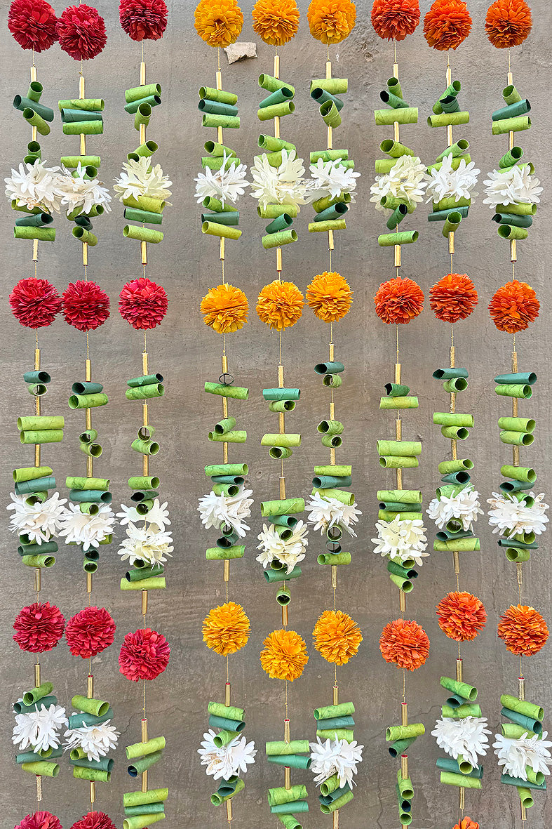 Rolled Paper Leaves and Marigold Flowers String, Set of 2
