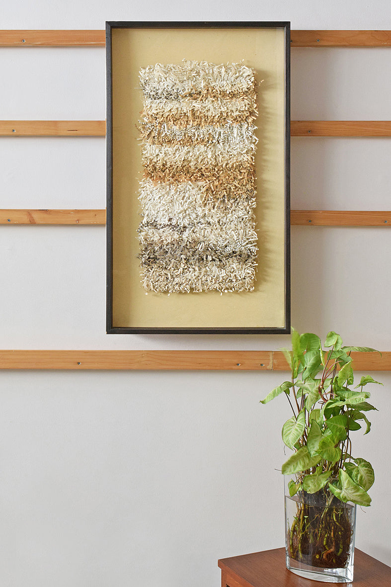 White Beige Gray Paper Fringes Weave Framed Wall Art Online