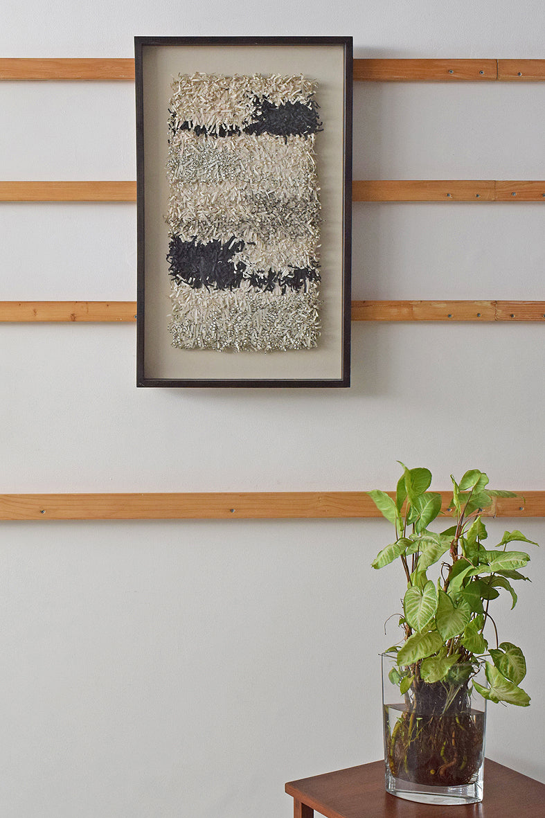 White Black Paper Fringes Weave Framed Wall Art Online 18x29