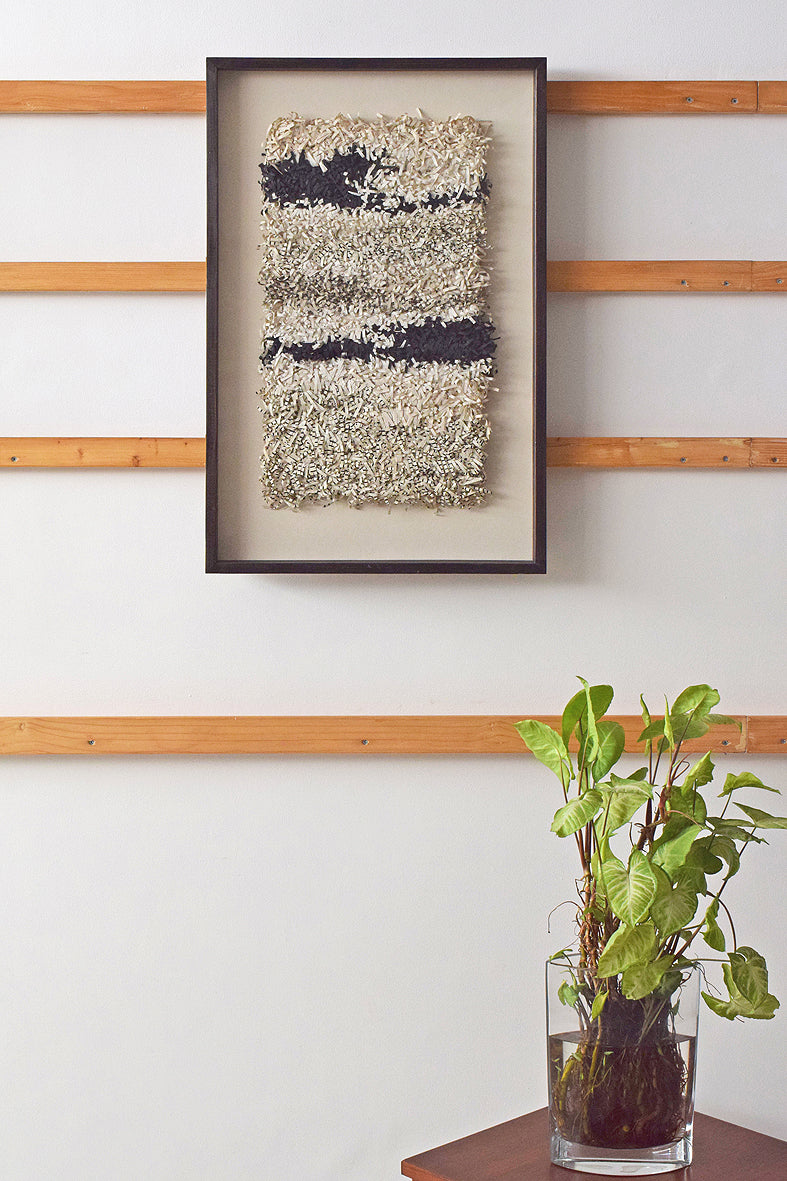 White Black Paper Fringes Weave Framed Wall Art Online 19x29