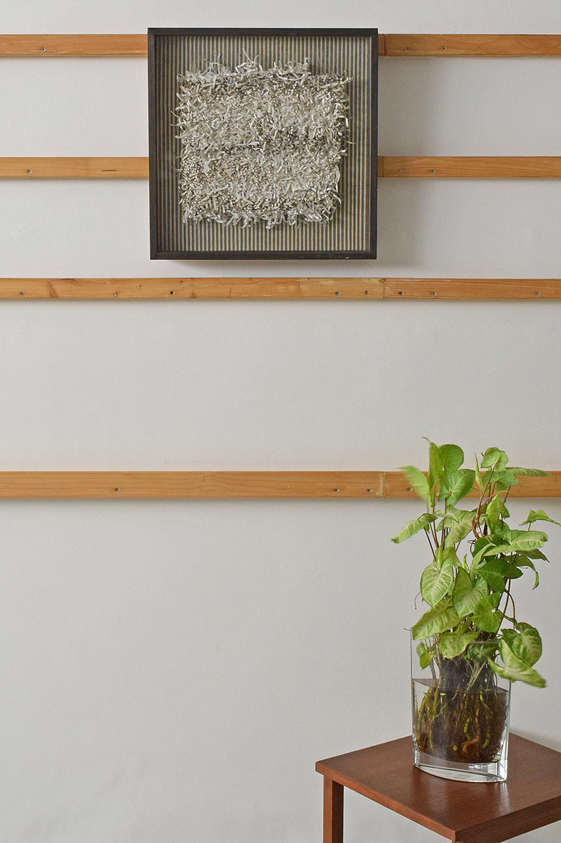 White Gray Paper Fringes Weave Framed Wall Art Online