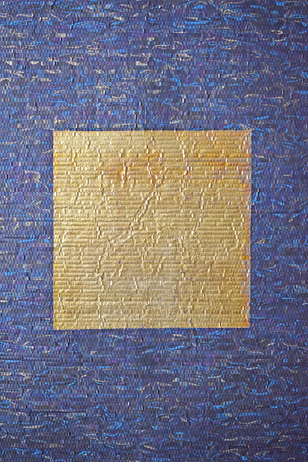 Brass Leaf On Blue Marbled Weave Wall Art Hanging Online