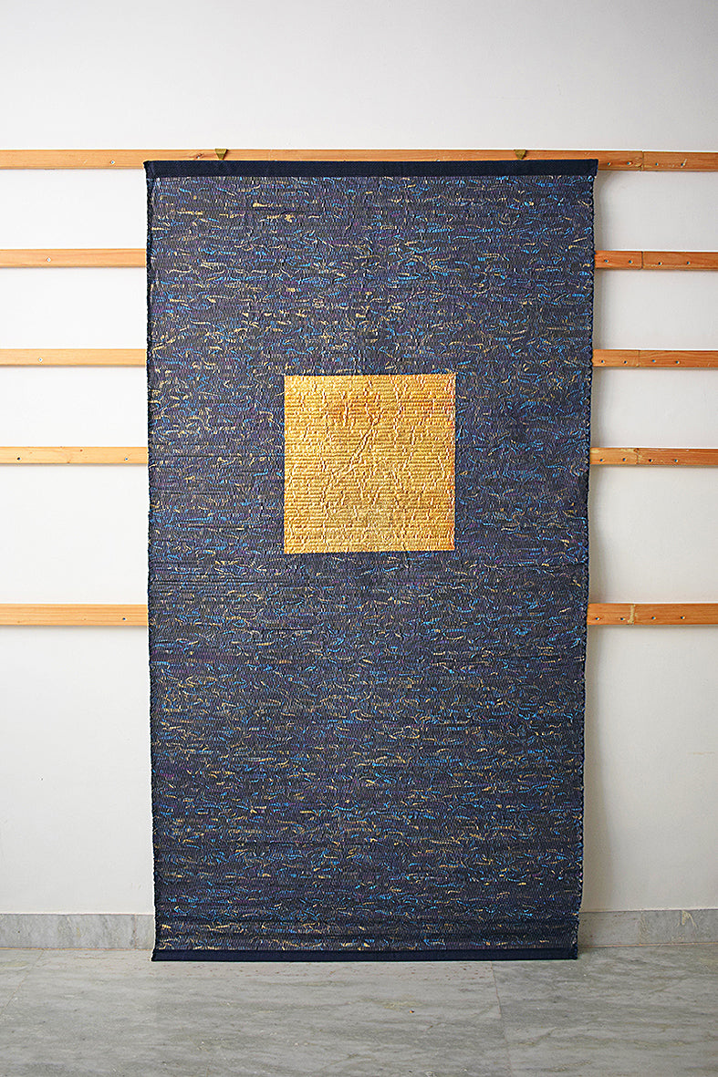 Brass Leaf On Blue Marbled Weave Wall Art Hanging Online