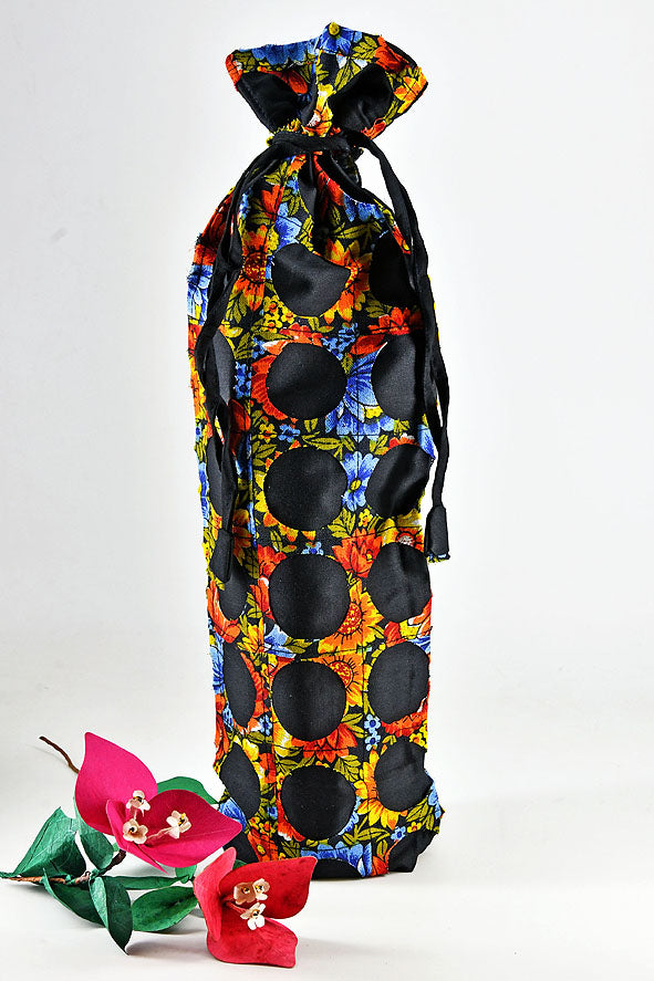 Chintz Rounds Wine Bottle Bag Black, Set of 2, 15x5
