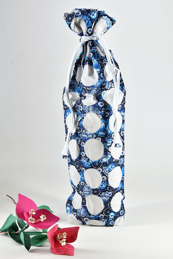 Chintz Rounds Wine Bottle Bag White, Set of 2, 15x5