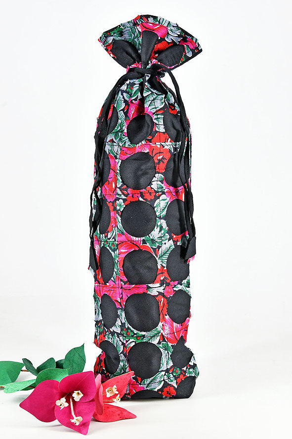 Chintz Rounds Wine Bottle Bag Black, Set of 2, 15x5