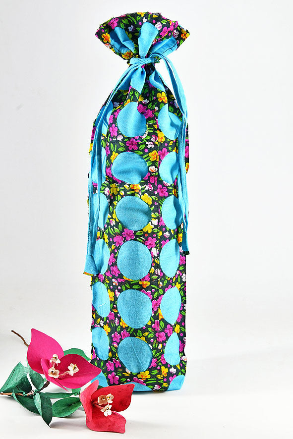 Chintz Rounds Wine Bottle Bag Turquoise, Set of 2, 15x5