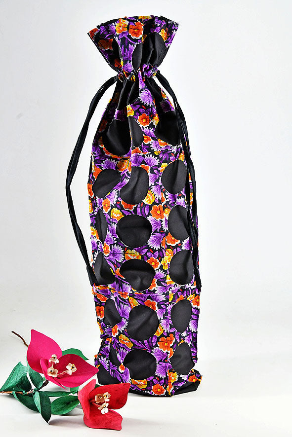 Chintz Rounds Wine Bottle Bag Black, Set of 2, 15x5