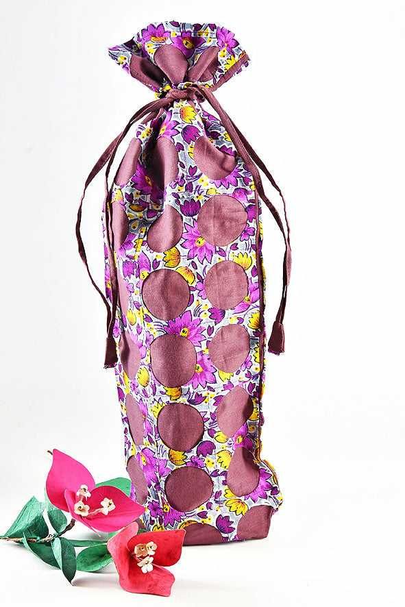 Chintz Rounds Wine Bottle Bag Brown, Set of 2, 15x5