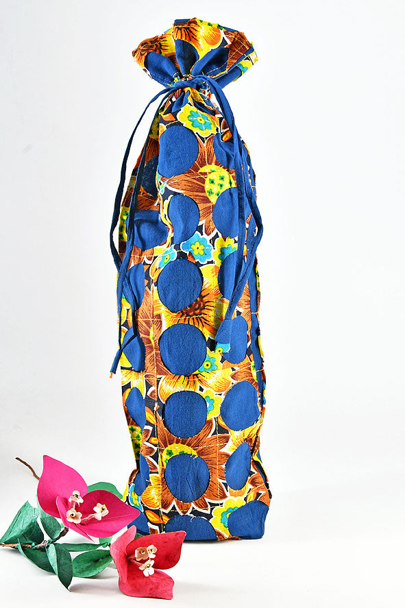 Chintz Rounds Wine Bottle Bag Blue, Set of 2, 15x5