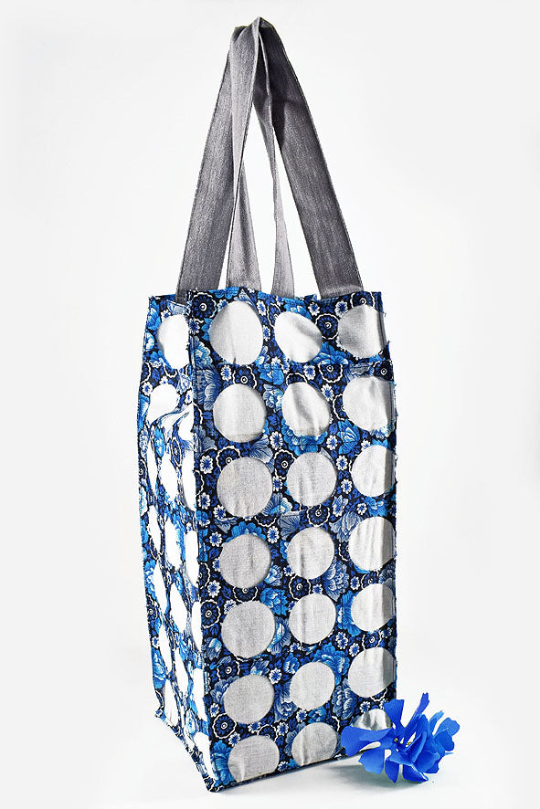 Chintz Rounds Wide Bottle Bag White, Set of 2, 12x5x5