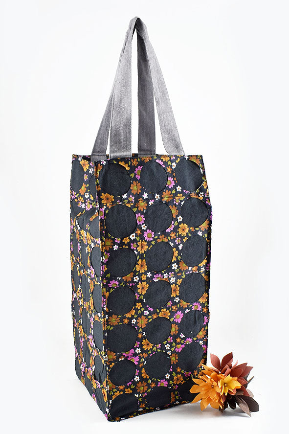 Chintz Rounds Wide Bottle Bag Black, Set of 2, 12x5x5