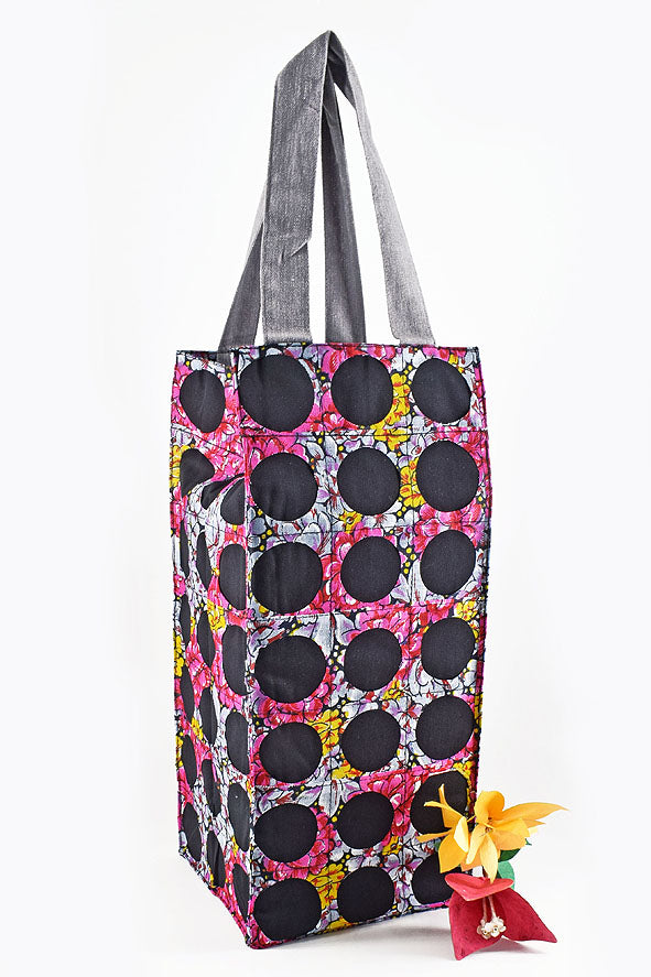 Chintz Rounds Wide Bottle Bag Black, Set of 2, 12x5x5