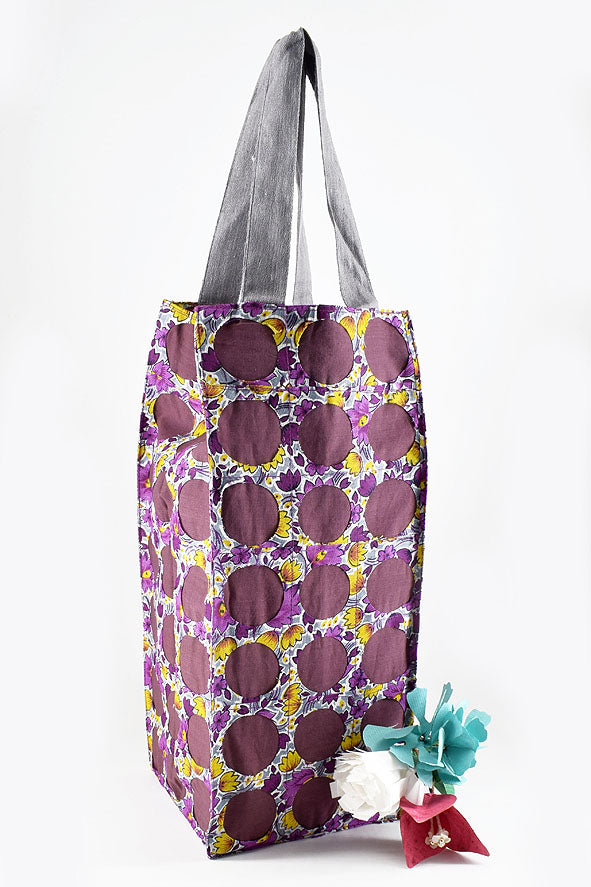 Chintz Rounds Wide Bottle Bag Brown, Set of 2, 12x5x5