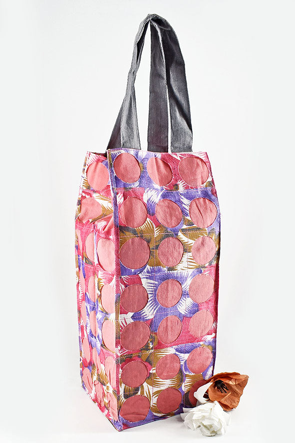 Chintz Rounds Wide Bottle Bag Peach, Set of 2, 12x5x5