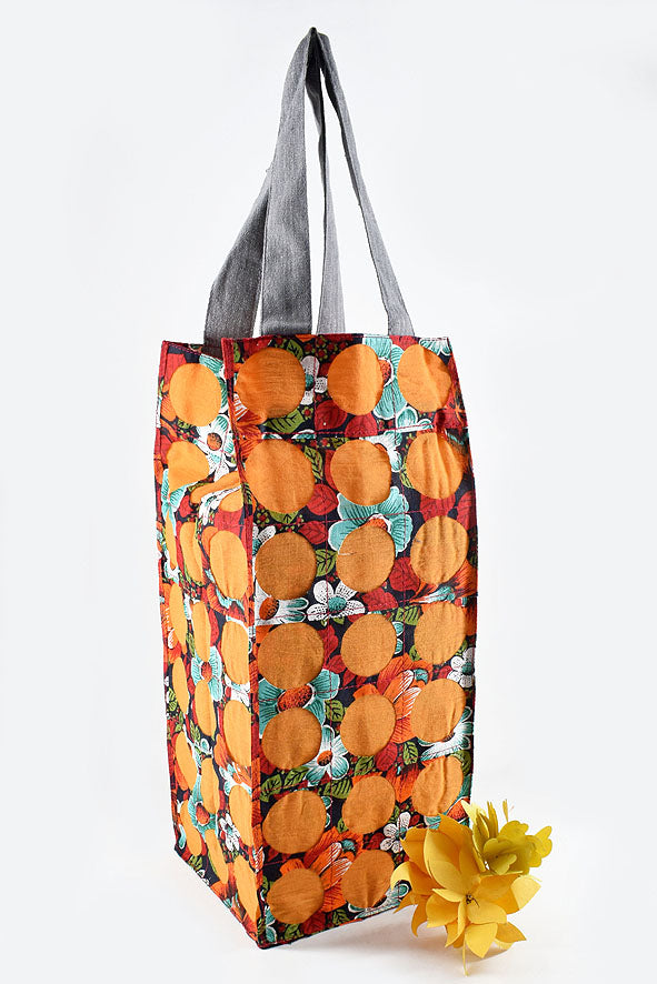 Chintz Rounds Wide Bottle Bag Orange, Set of 2, 12x5x5