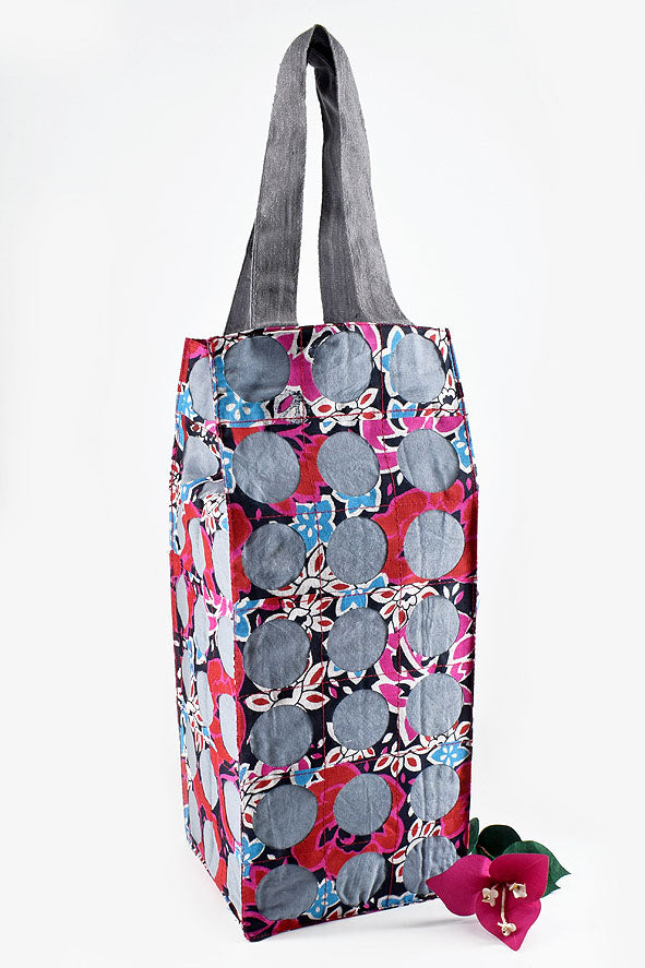 Chintz Rounds Wide Bottle Bag Slate, Set of 2, 12x5x5