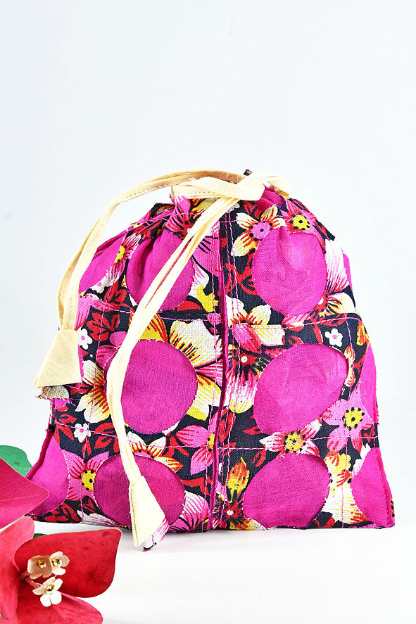 Chintz Rounds Pouch Pink, Set of 3, 7x6