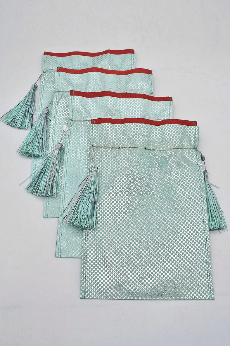 Tassel Tie Drawstring Paper Gift Pouch with Easter print, Set of 4, 21X18cm