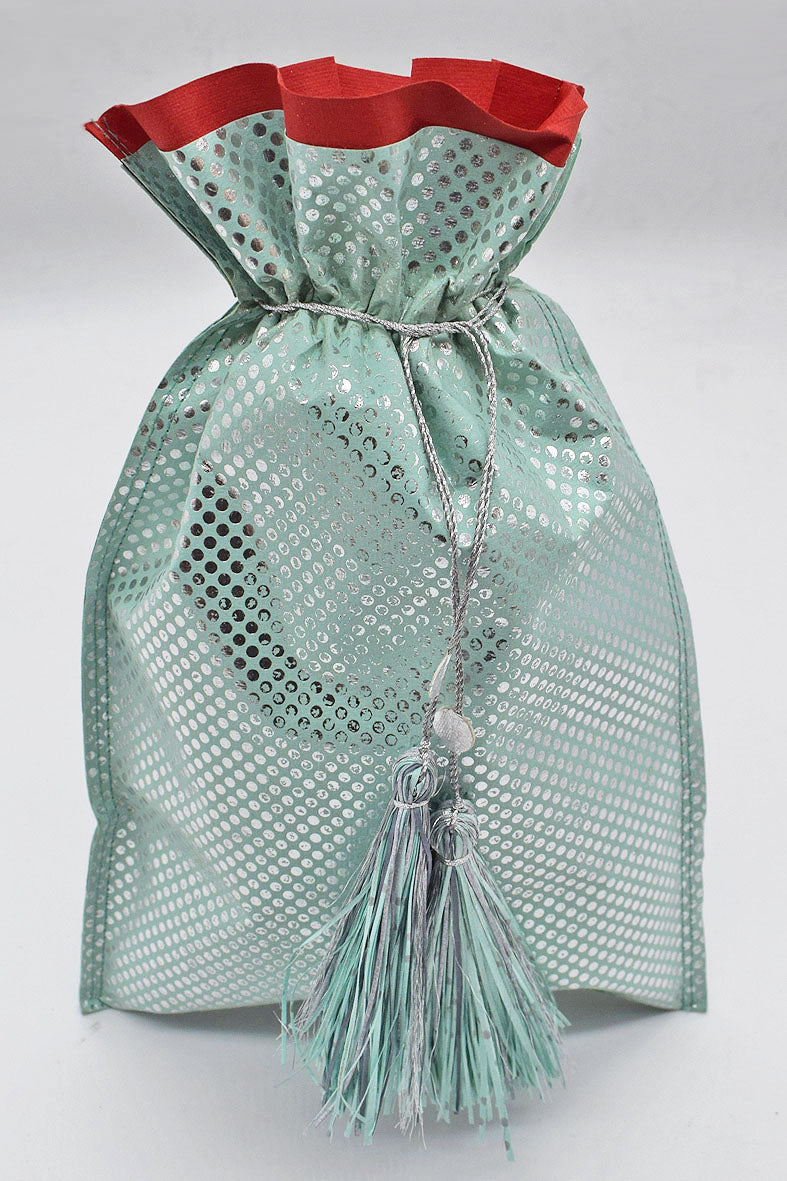 Tassel Tie Drawstring Paper Gift Pouch with Easter print, Set of 4, 21X18cm