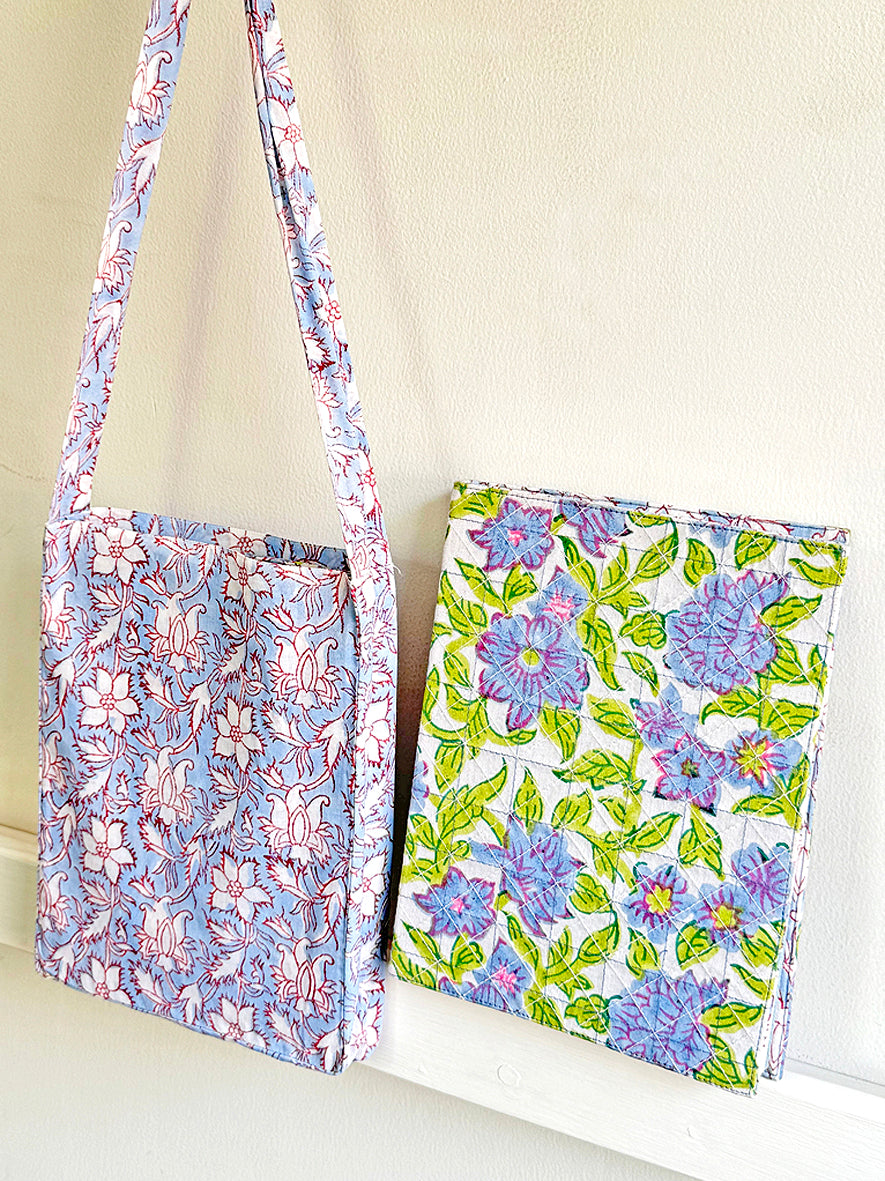 Quilted Cover Coptic Stitch Journal with Bag, Prints, 9.5x7