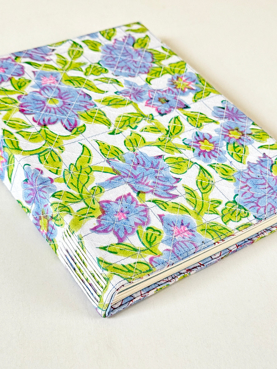 Quilted Cover Coptic Stitch Journal with Bag, Prints, 9.5x7