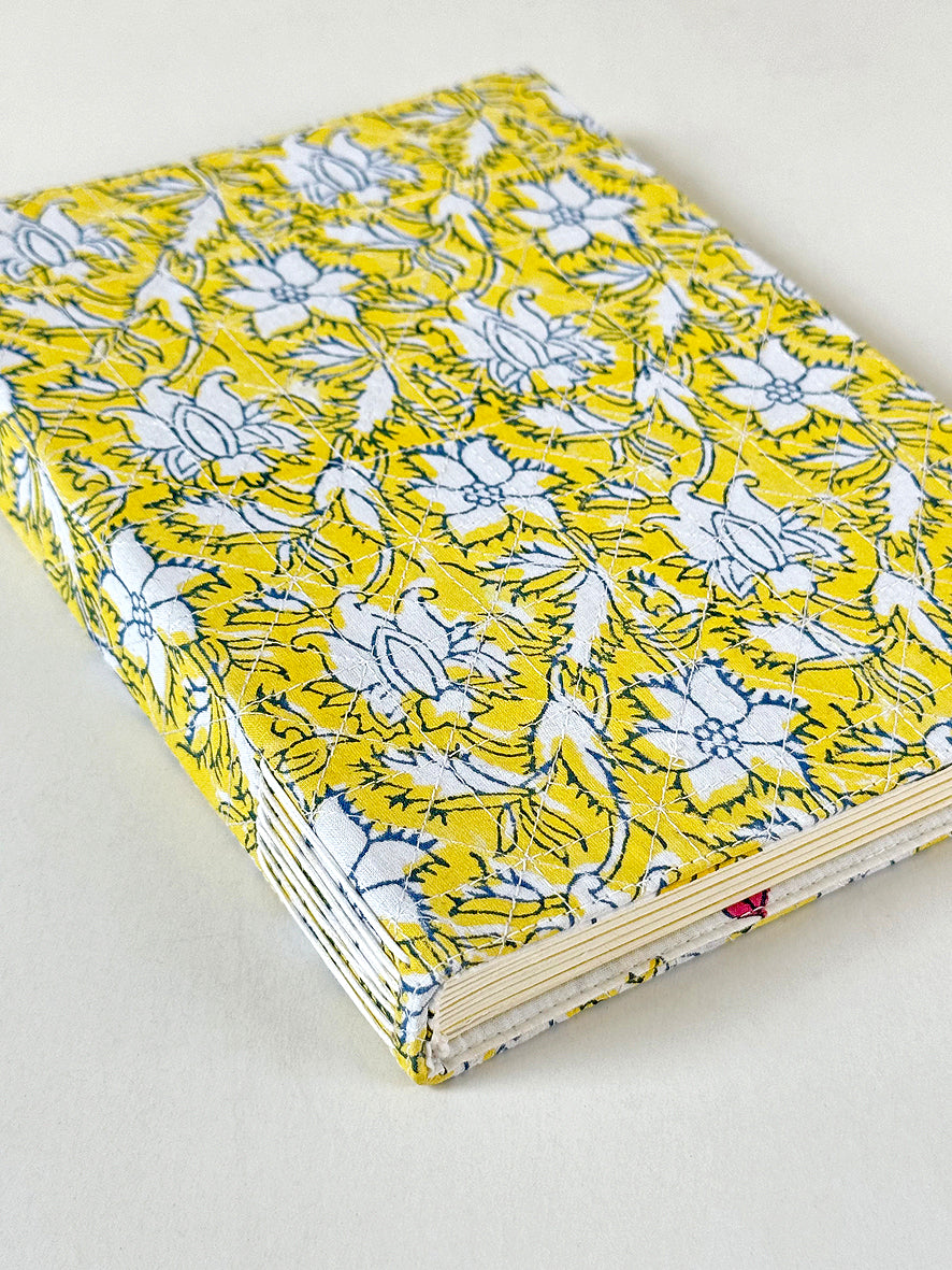 Quilted Cover Coptic Stitch Journal with Bag, Prints, 9.5x7