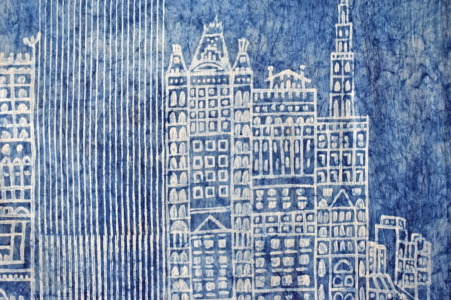 WALL HANGING: Natural dye painting, Cityscape, 53x29