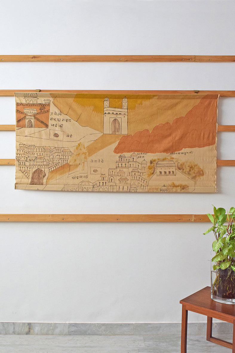 Walled City Map Hand Painted Natural Dye Canvas Wall Art Hanging Online