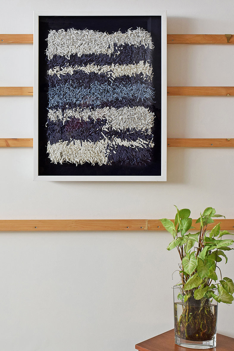 White & Blue Paper Fringes Weave Framed Wall Art Online 25x32