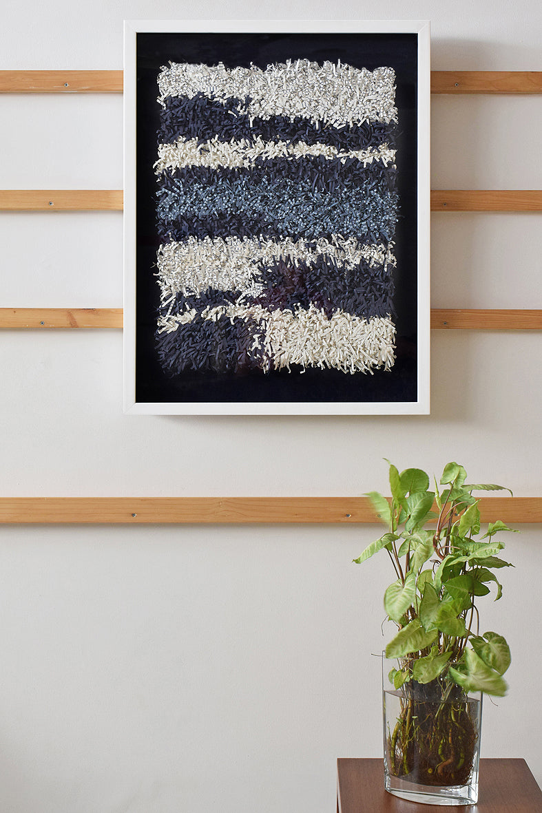 White & Blue Paper Fringes Weave Glass Framed Wall Art Online 25x32