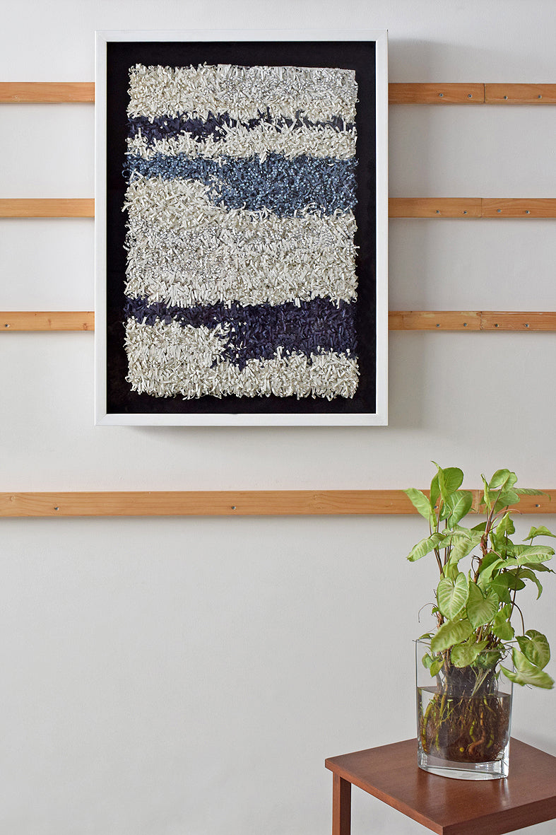 White & Blue Paper Fringes Weave Framed Wall Art Online 25x34