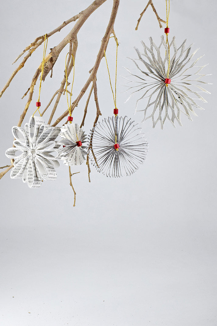 Book Page Circulars Paper Hanging Christmas Decoration Ornament Set Of 4