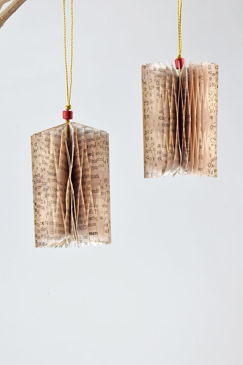 Ornament Book Page Cylinders Cones Sphere Hanging Decorations, Set of 5