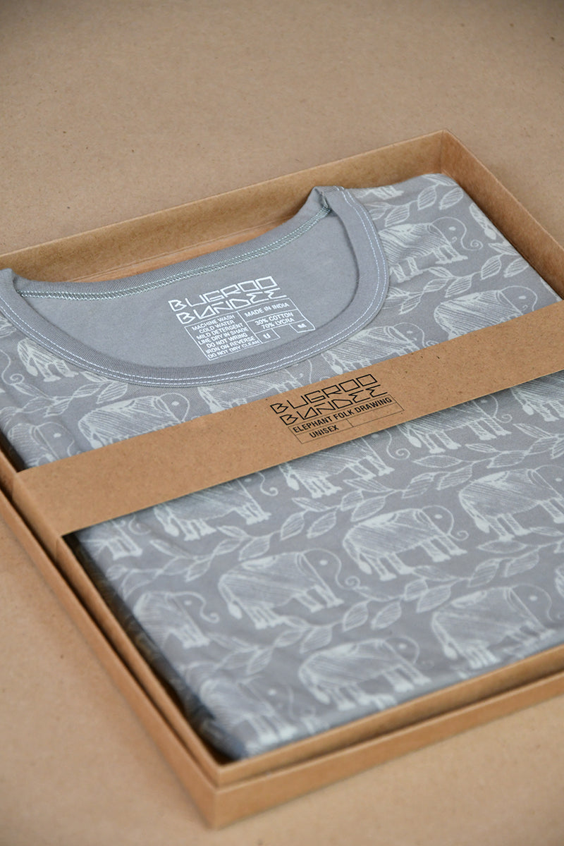 Gray Folk Elephant Tonal Unisex T-Shirt