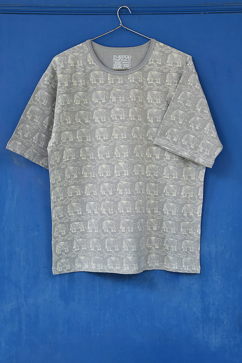 Gray Folk Elephant Tonal Graphics Unisex T Shirt Online