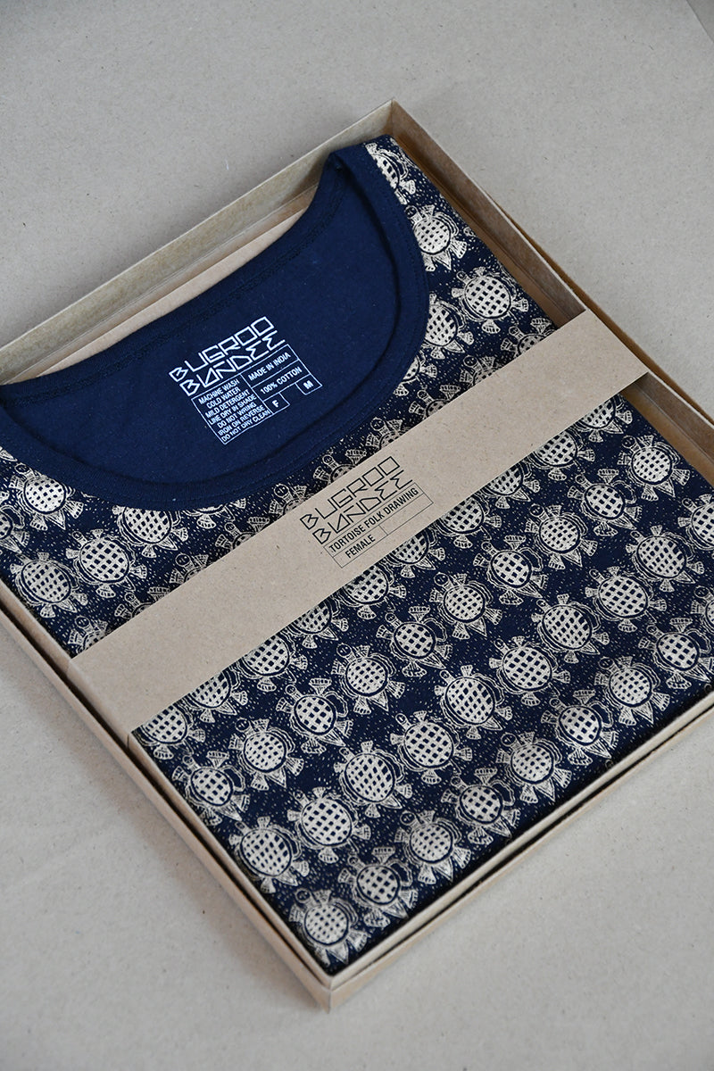 Black Folk Turtle Gold Print Ladies T-Shirt