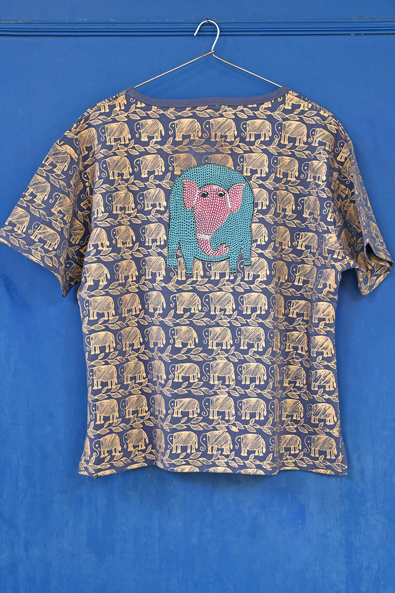Neel Folk Elephant Gold Print Ladies T-Shirt