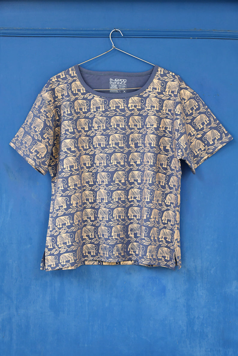 Neel Folk Elephant Gold Printed T-Shirt For Women Online