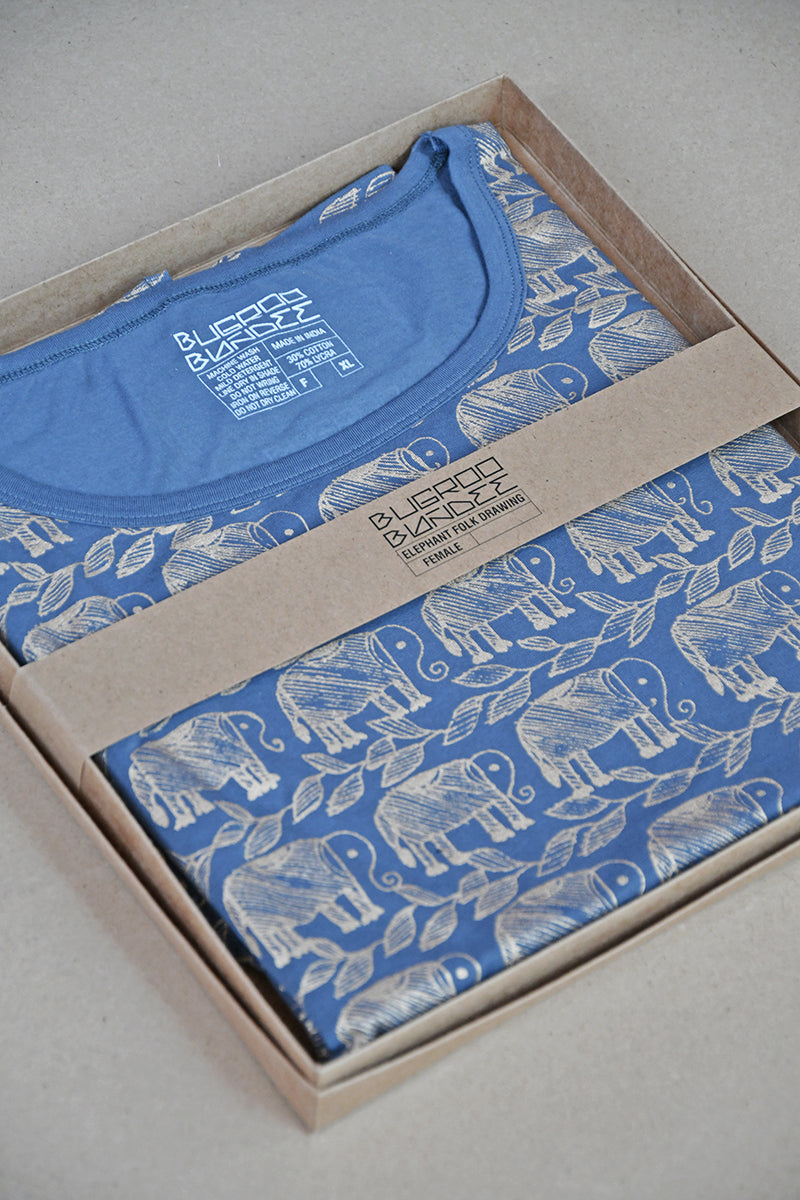 Neel Folk Elephant Gold Print Ladies T-Shirt